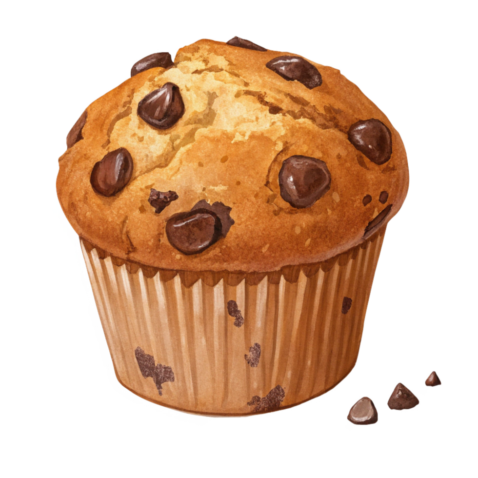 free chocolate chip muffin with chocolate chips on top png