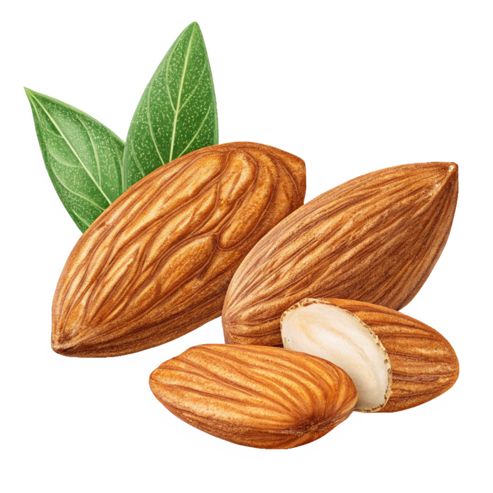Free New almonds with leaves and nuts on a transparent background png