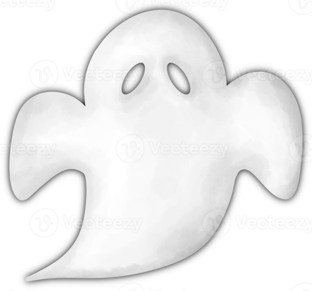 A simple cartoon white ghost on a transparent background. This ghost has an oval head, two oval holes for eyes, and a curved body. png