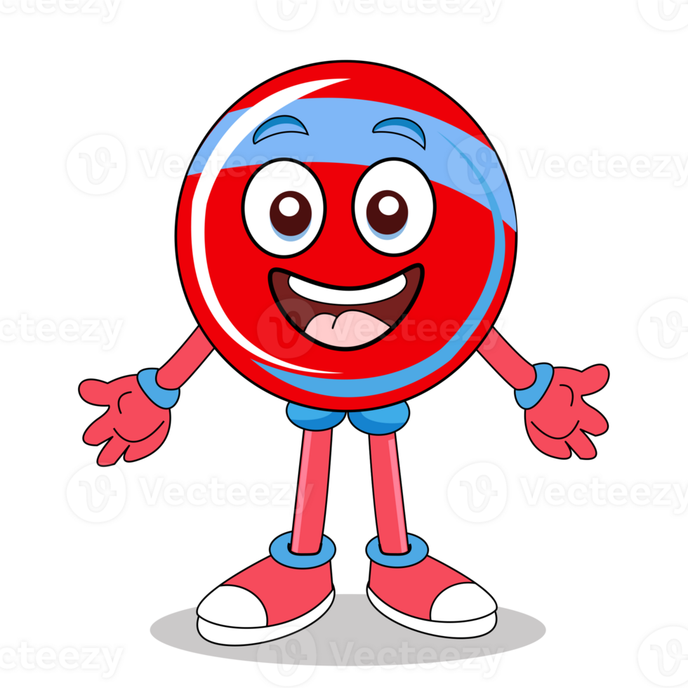 Cute Red Lollipop Cartoon Character with Happy Expression png