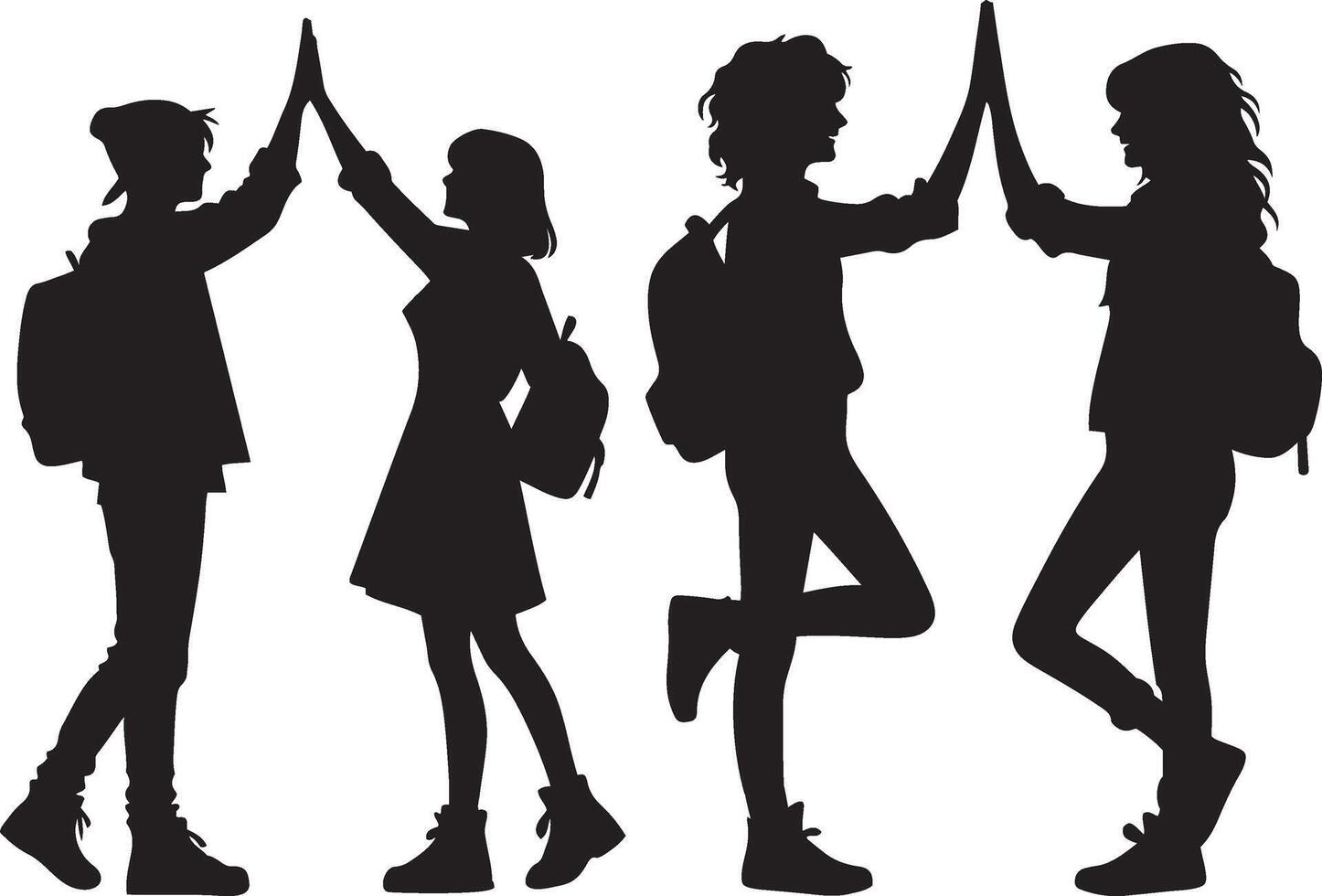 Best Friends Giving High Five Pose Bundle Silhouette Illustration vector