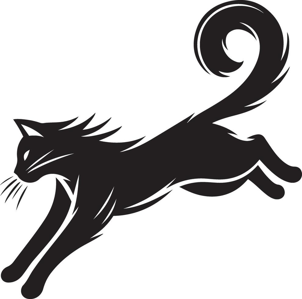 Elegant Jumping Cat Mid Air in graceful silhouette illustration bundle for feline motion lovers vector