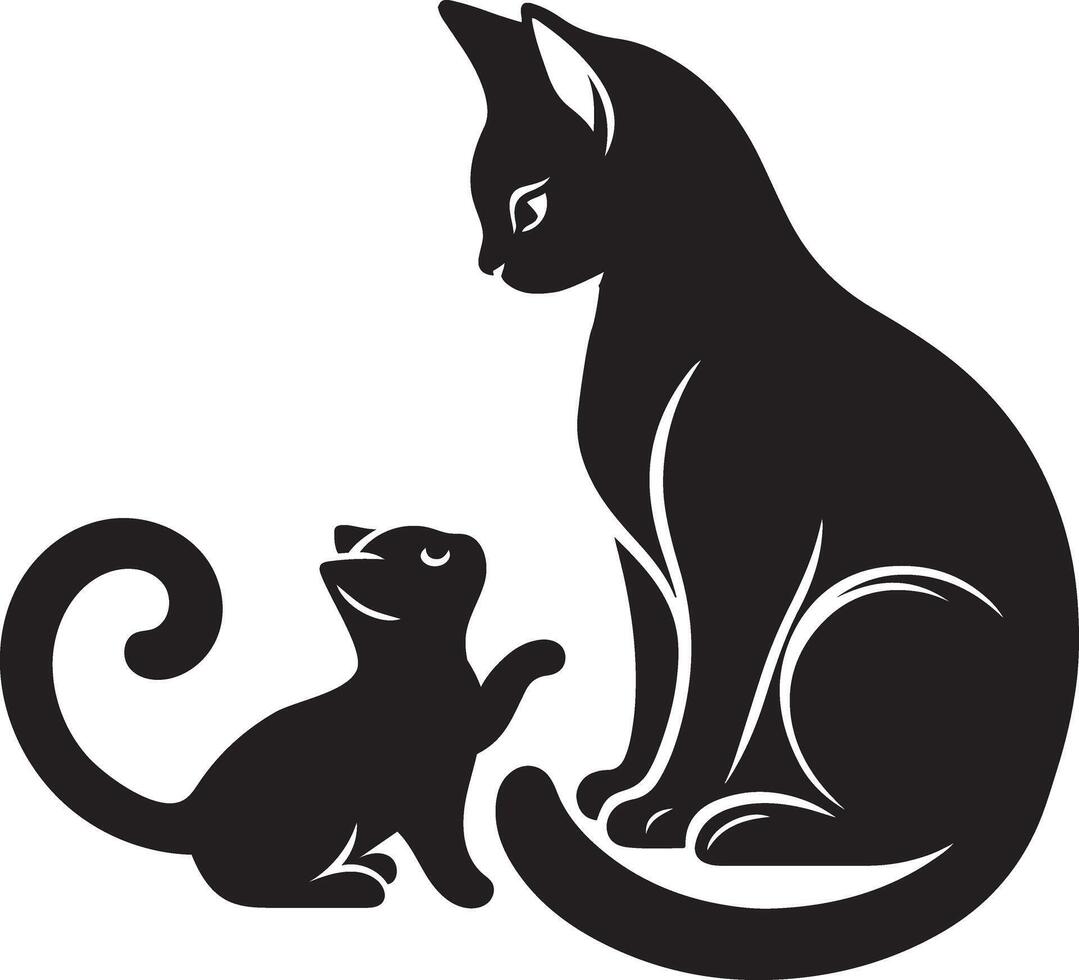 Mother Cat With Kitten silhouette illustration for sweet and caring pet family moments vector