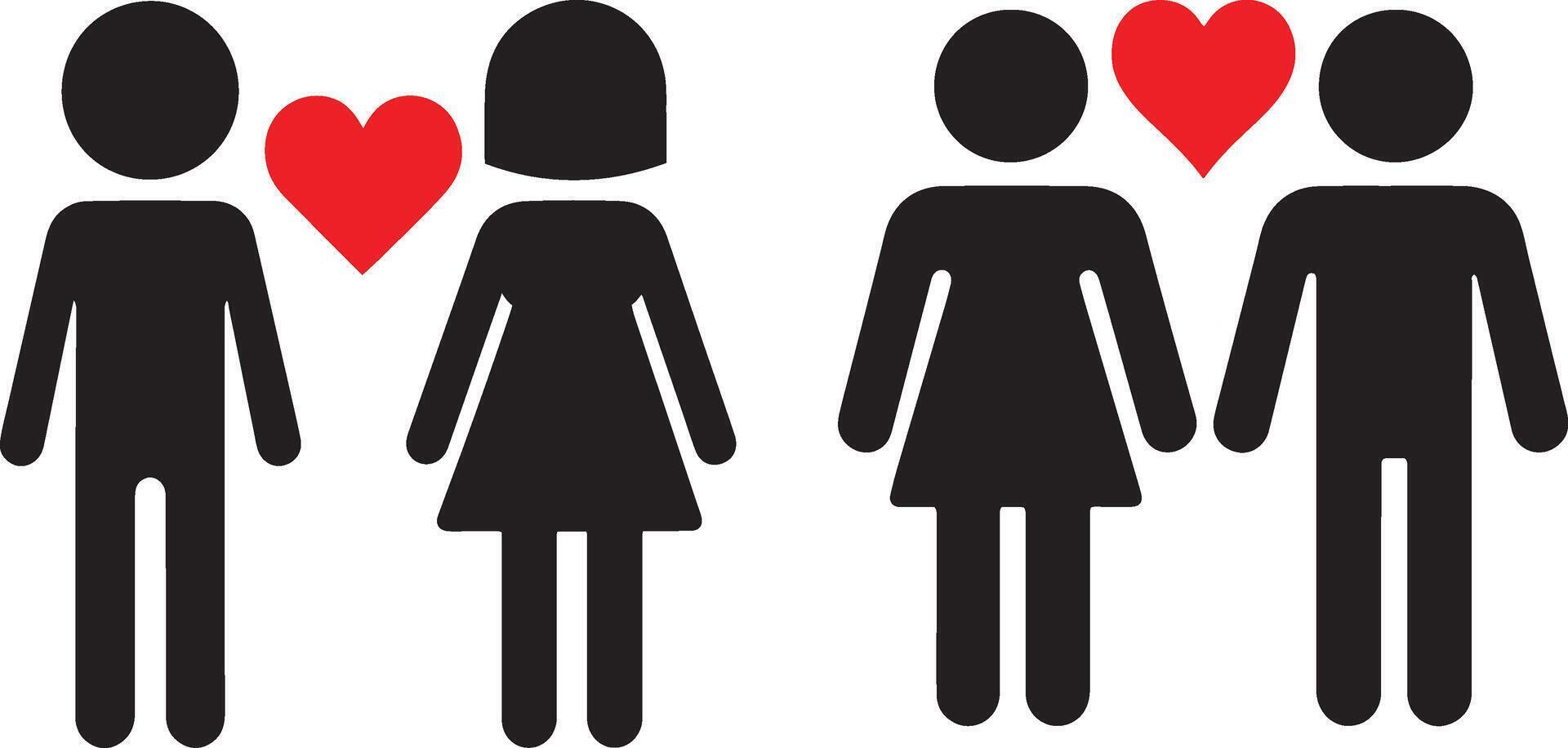Stick Figures with Heart Between Them Bundle Silhouette Illustration vector