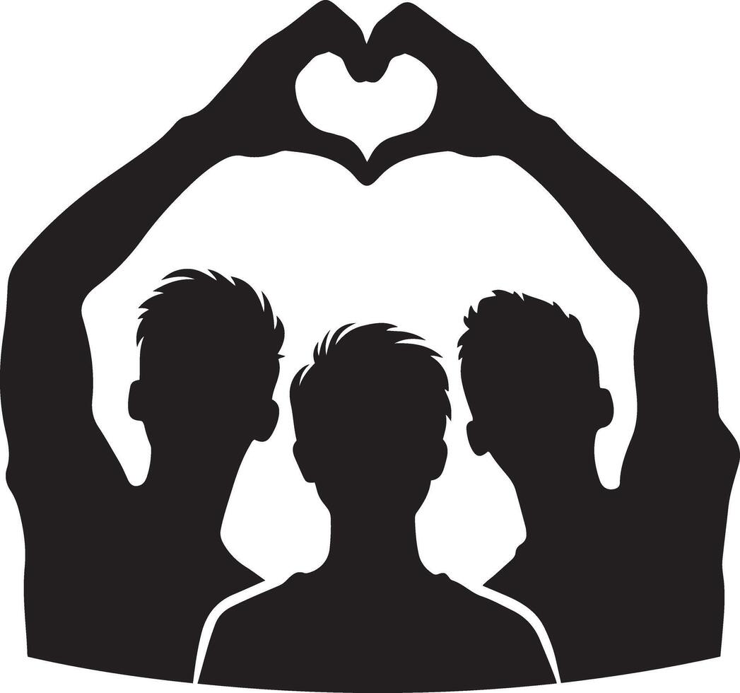 Boys Making Heart Shaped Hands Silhouette Illustration vector