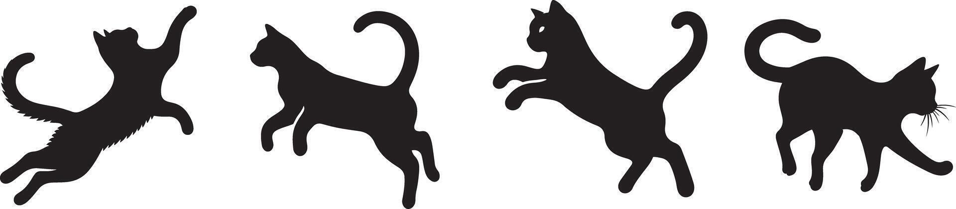 Jumping Cat Mid Air in playful silhouette illustration bundle for active feline moments vector