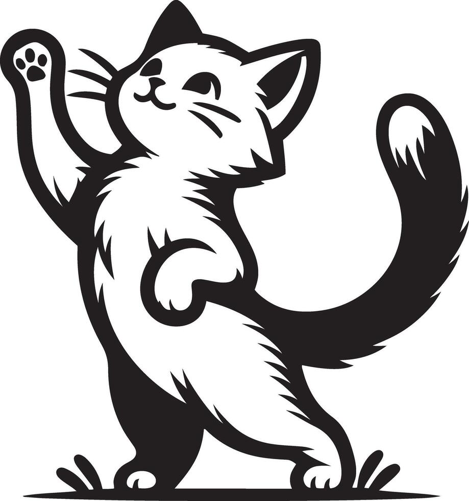 Cute Playful Cat Reaching Up Paw Set in energetic silhouette illustration bundle for motion lovers vector