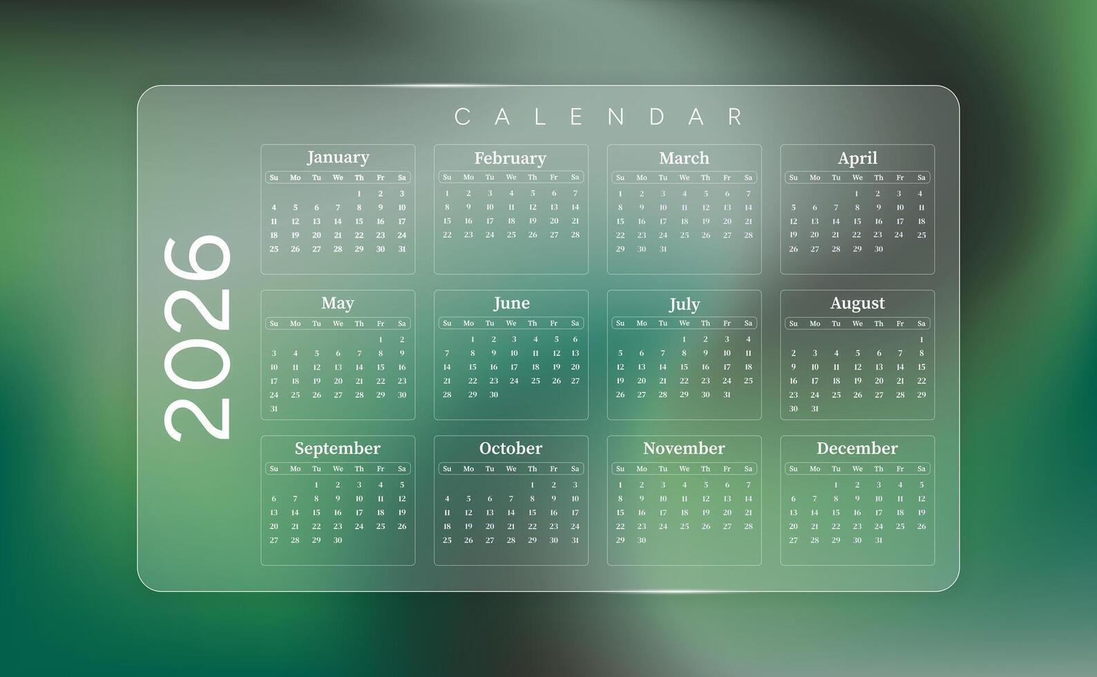2026 calendar on blurred green background vector