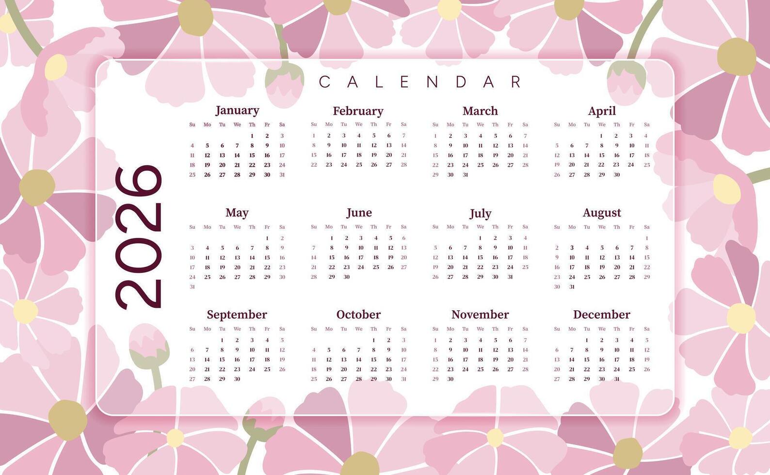 2026 calendar on floral background vector