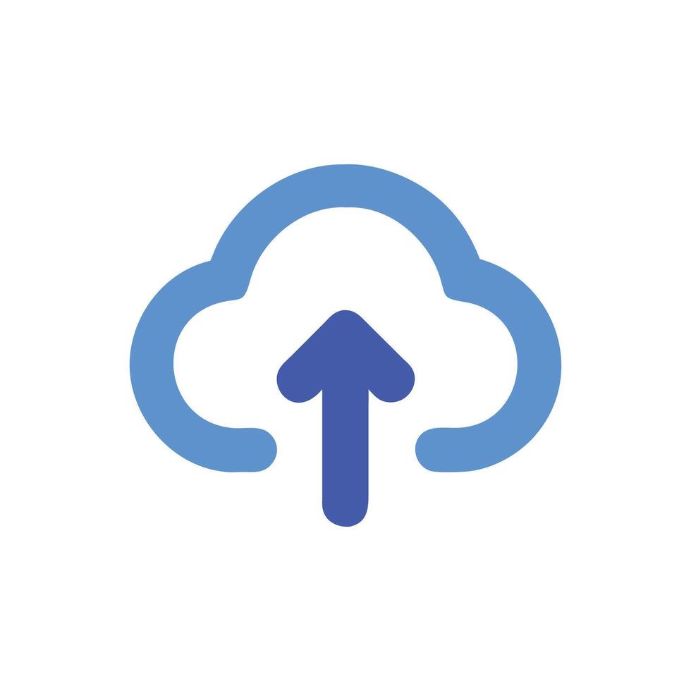 Blue cloud with arrow pointing upward on White Background vector