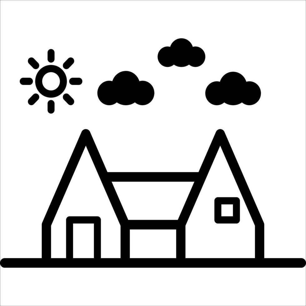 A house with clouds and sun in the sky vector