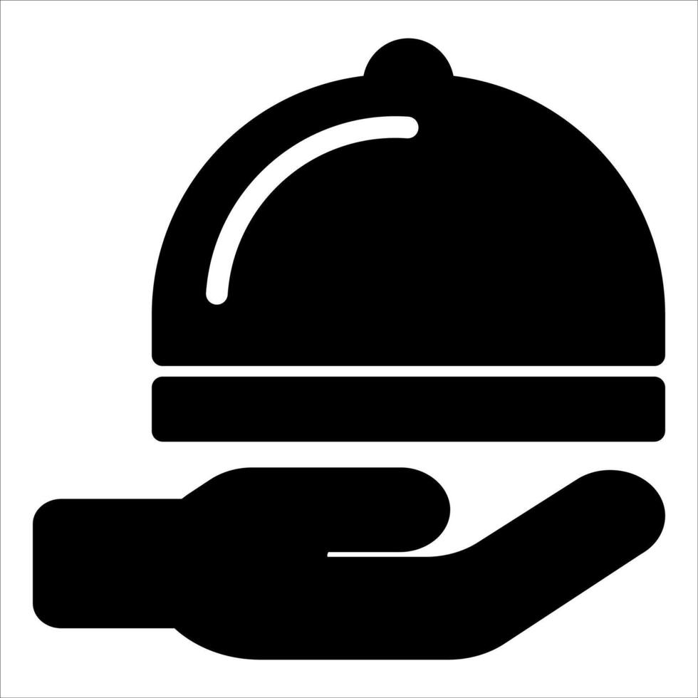 A black and white icon of a hand holding a cloche vector