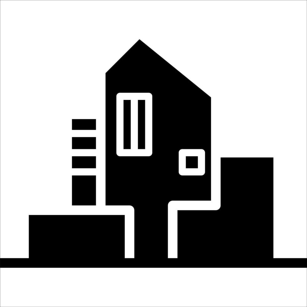 A black and white image of a building icon vector
