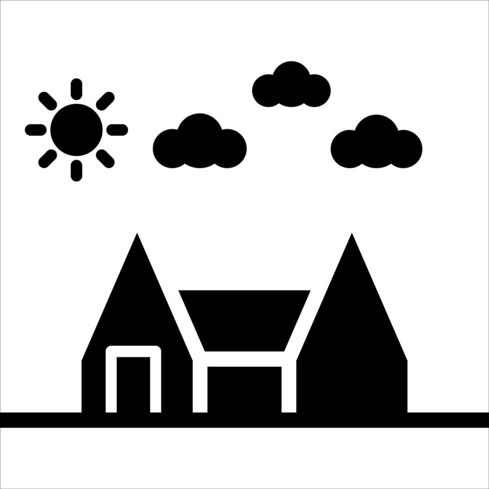 A house with clouds and sun vector