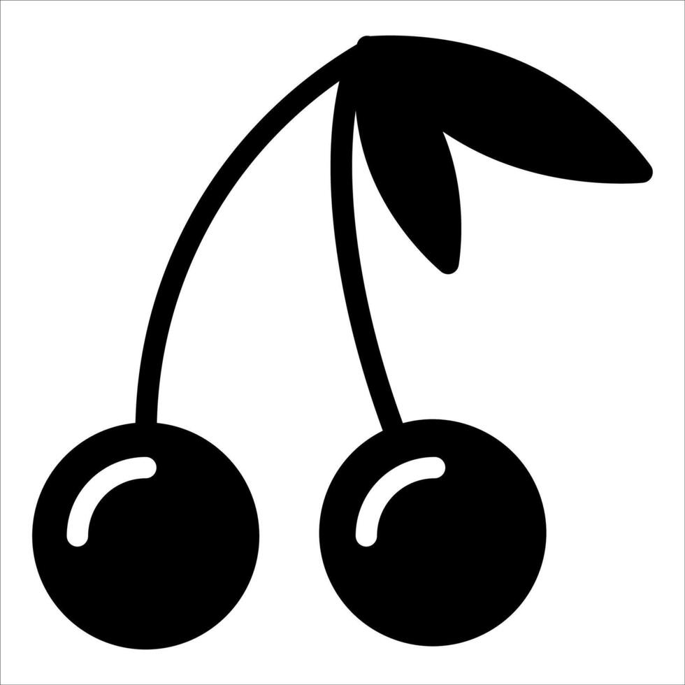 A black and white illustration of two cherries vector