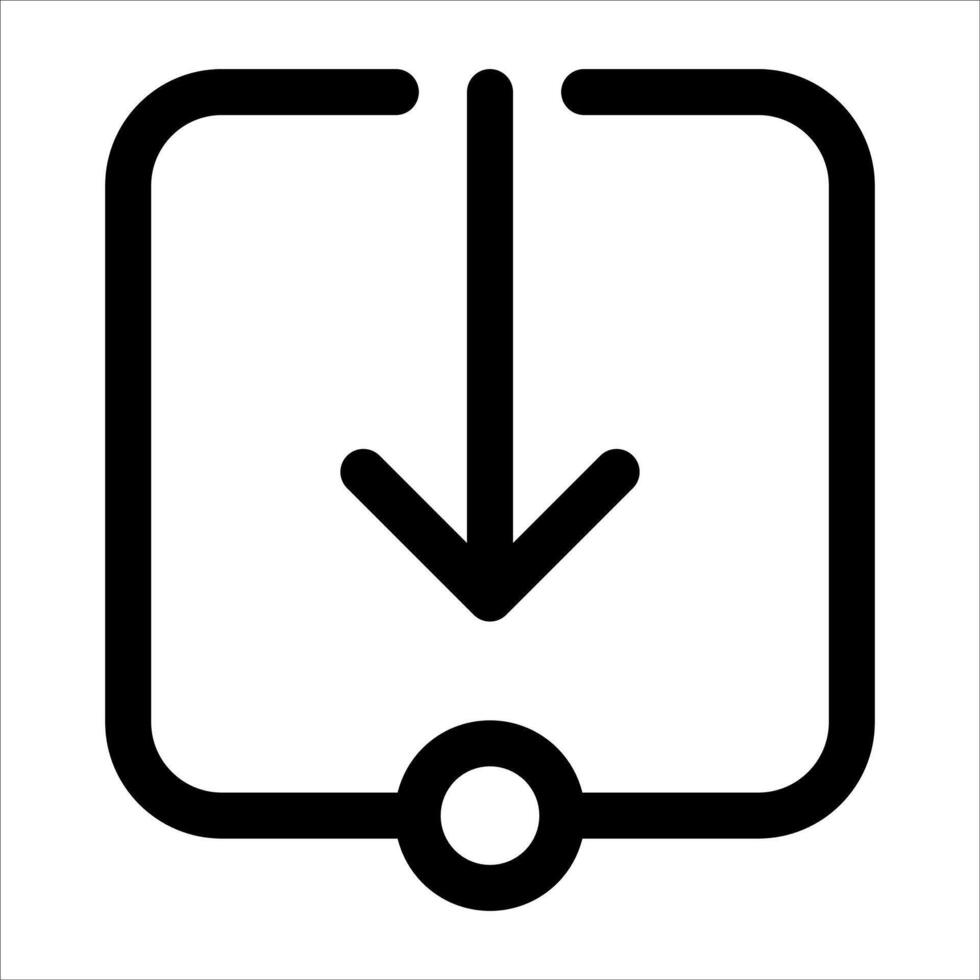 A black and white icon of a tablet with an arrow pointing down vector