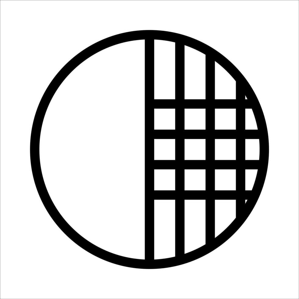 A black and white logo of a circle with a grid vector