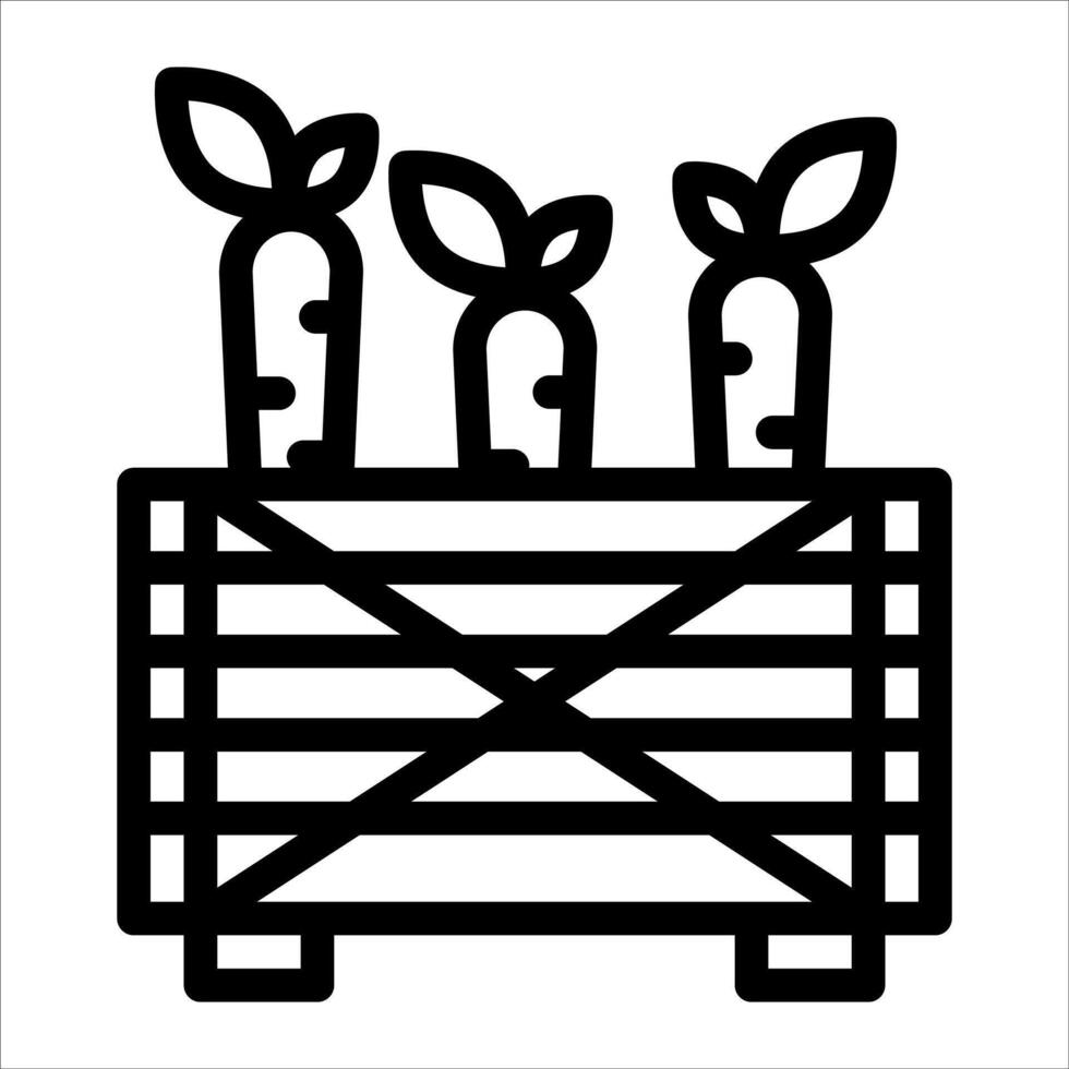 A black and white illustration of a wooden crate with carrots vector