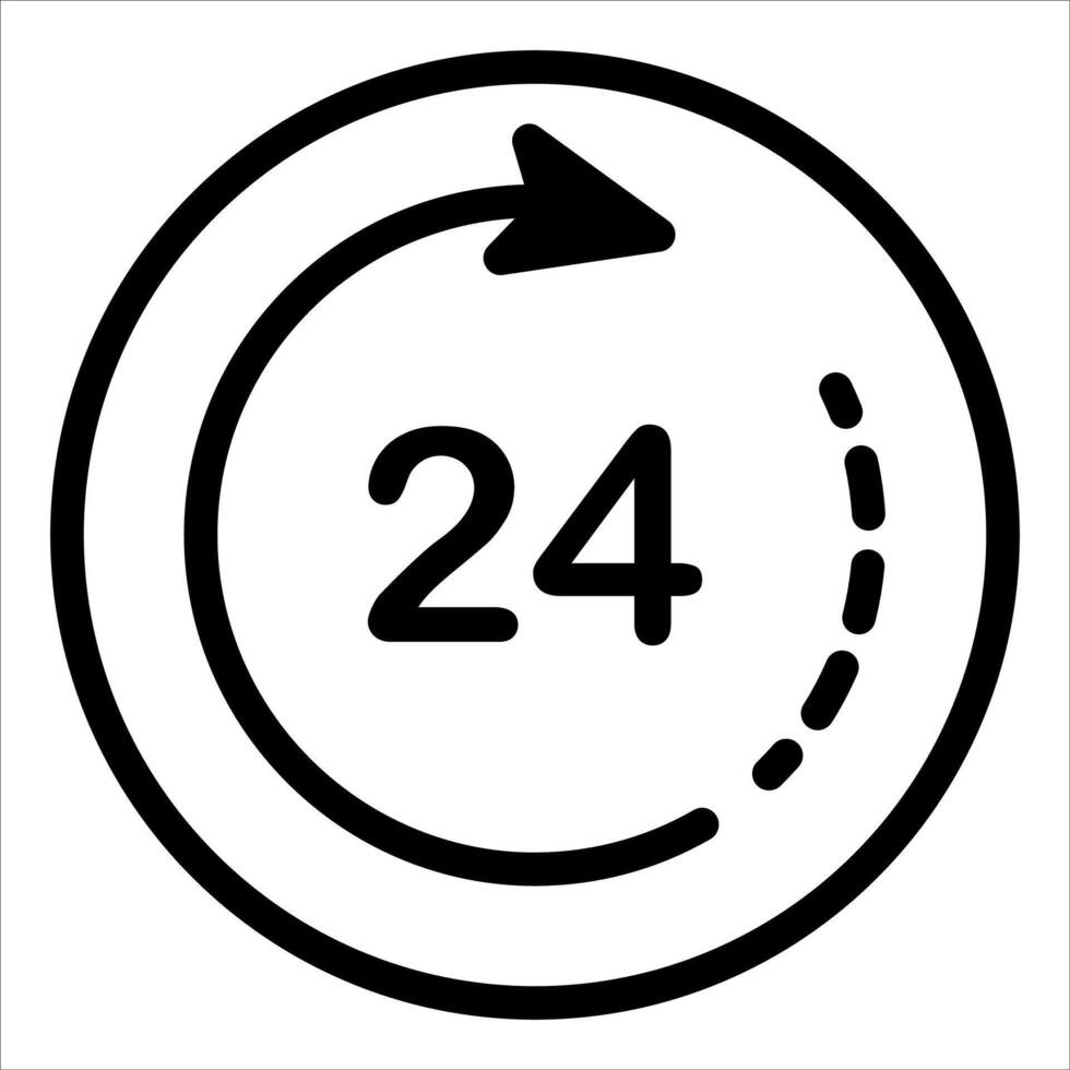 A black and white icon of a 24 hours clock vector