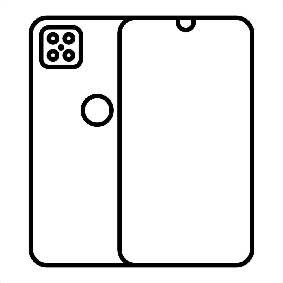 The back of a smartphone is shown in black and white vector