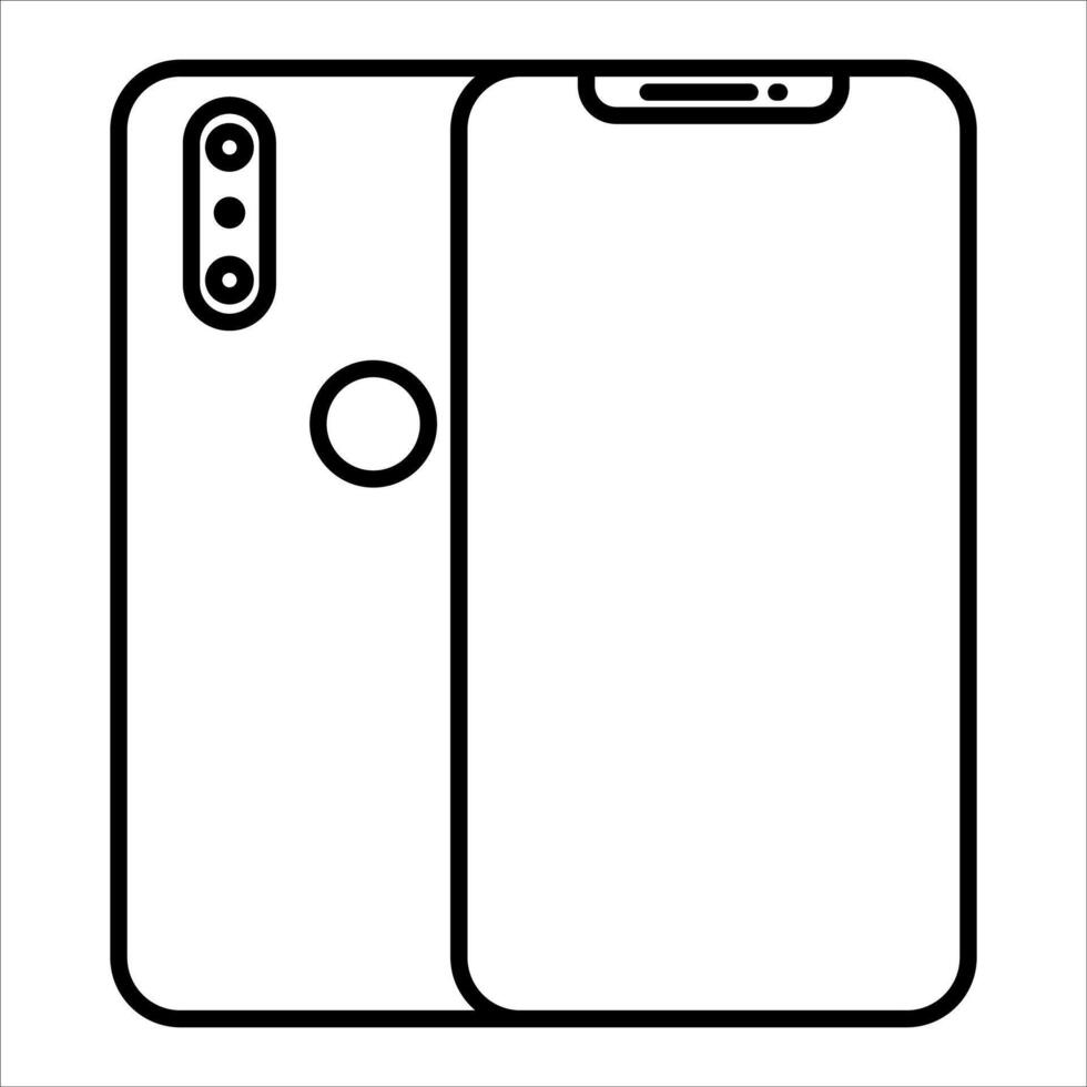 A smartphone with a white background and a black outline vector