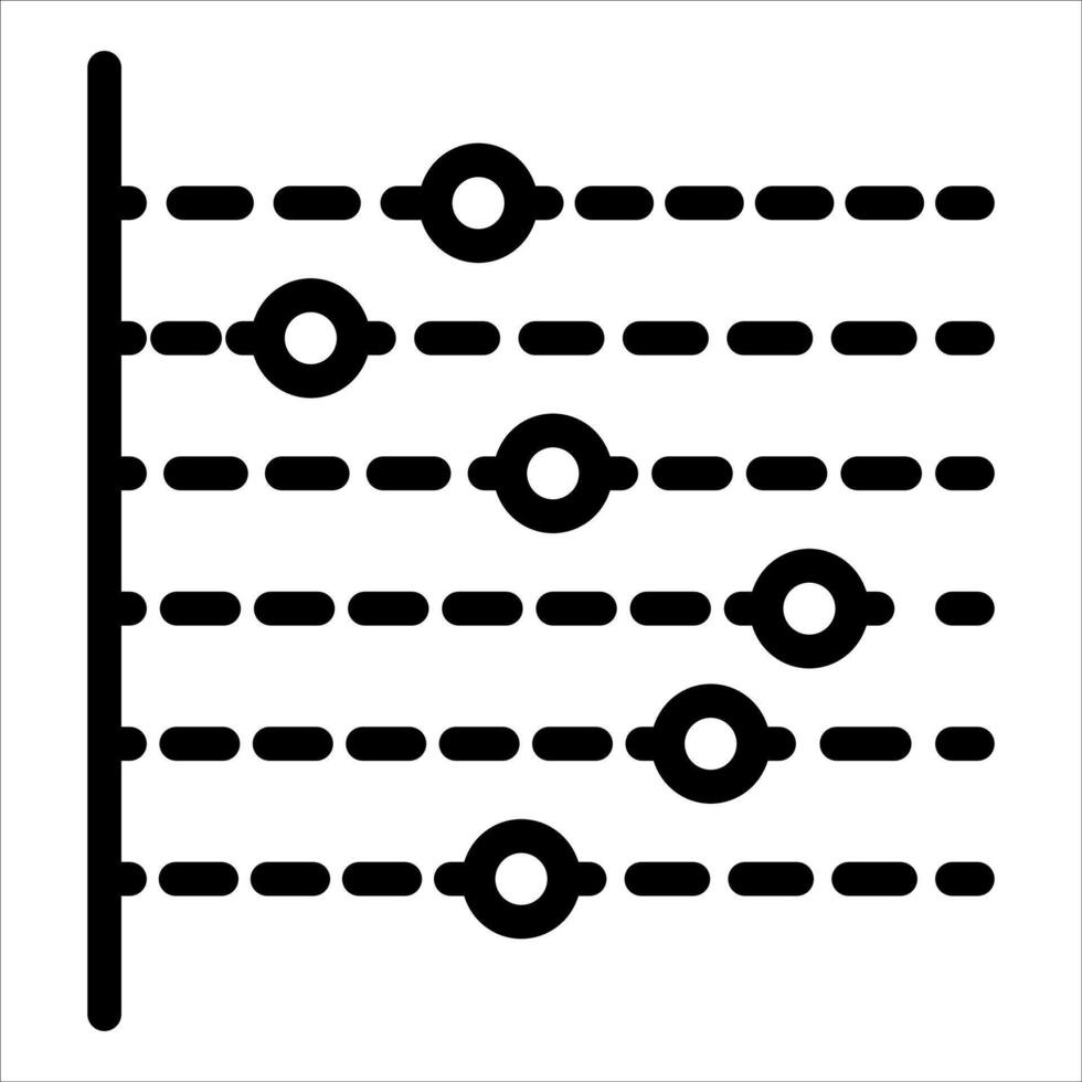A black and white icon of a line with circles vector