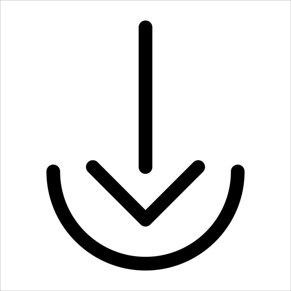 A black and white icon of an arrow pointing down vector