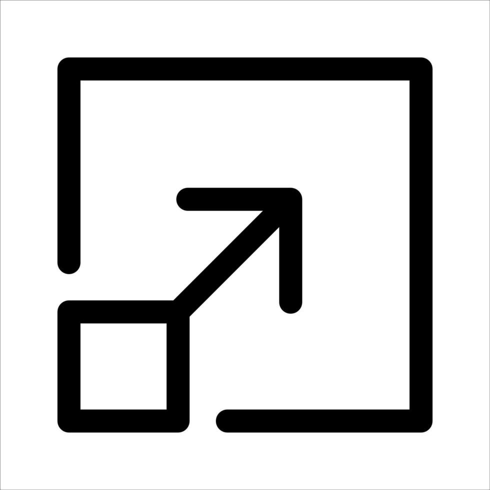 A black and white icon of a square with an arrow pointing to it vector