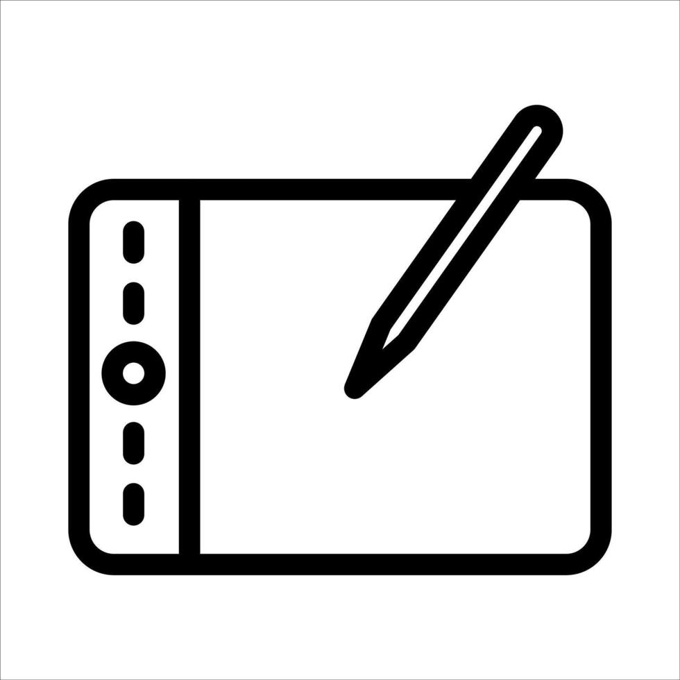 A black and white icon of a pen and paper vector