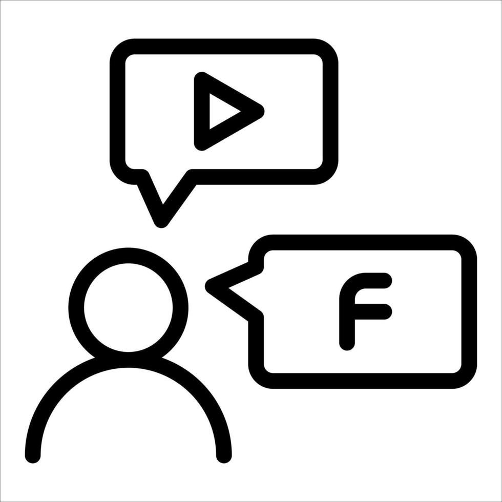A black and white icon of a person with a chat vector