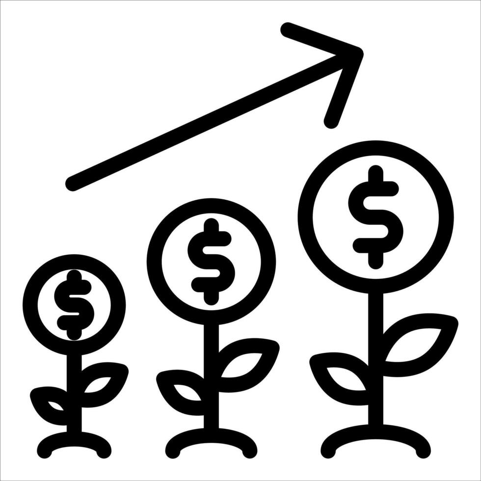 A black and white icon of a dollar sign and a plant vector