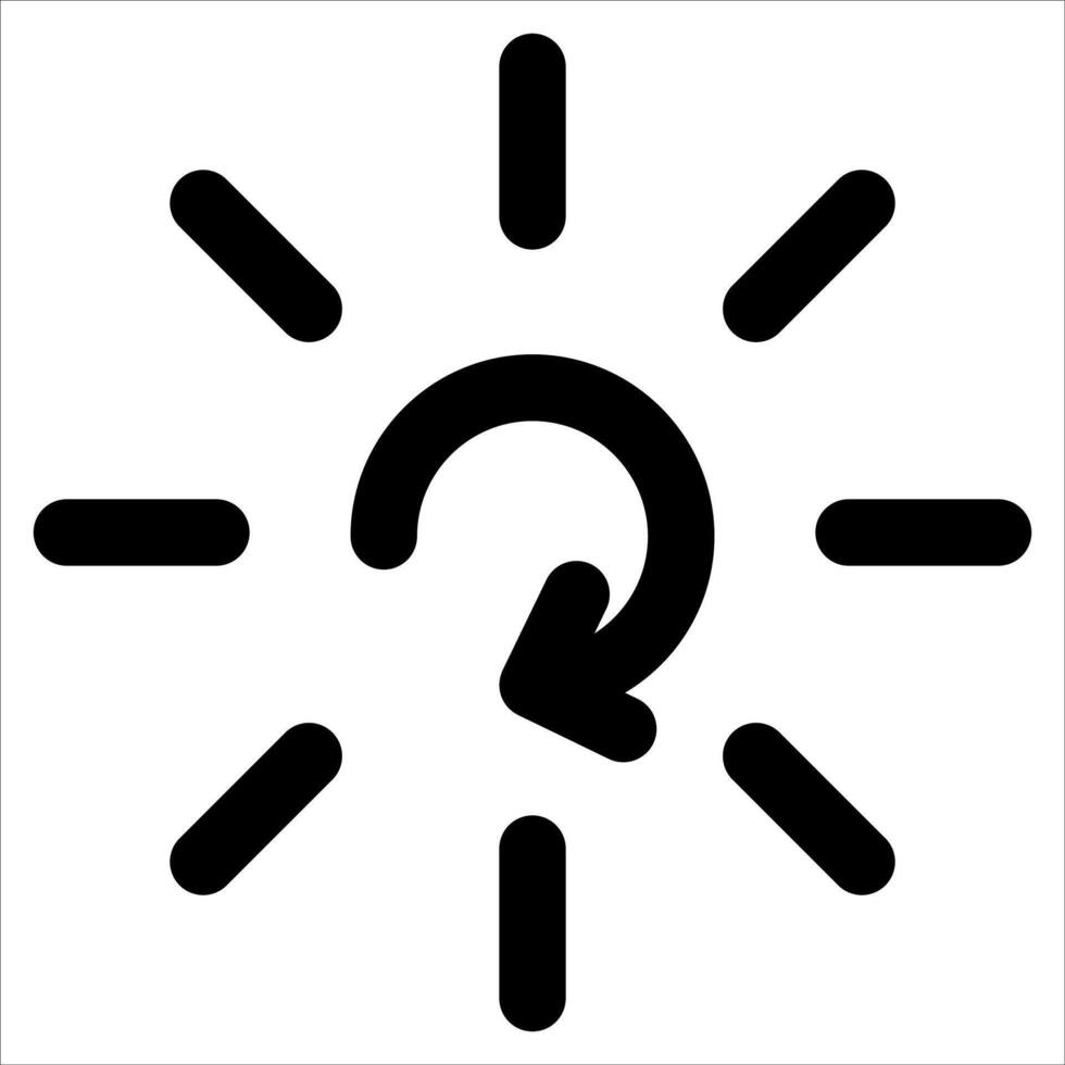 A black and white icon of a sun with a arrow pointing up vector