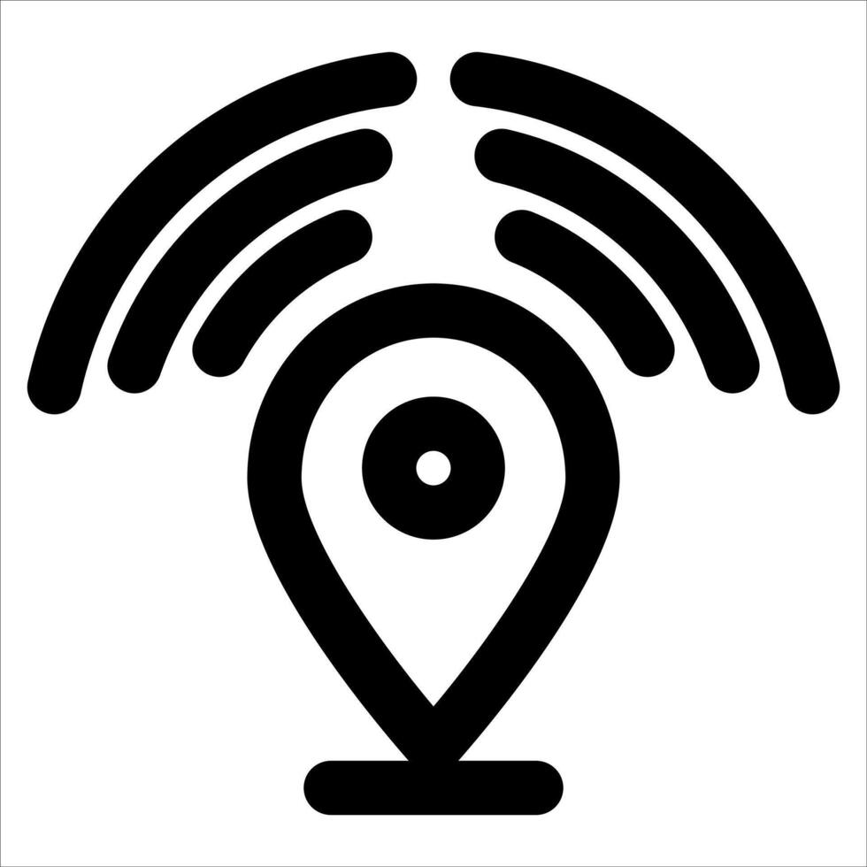 A black and white icon of a wifi location vector