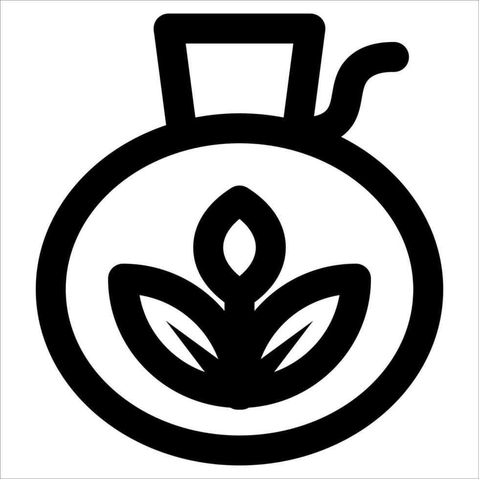 A black and white icon of a bottle with a leaf inside vector
