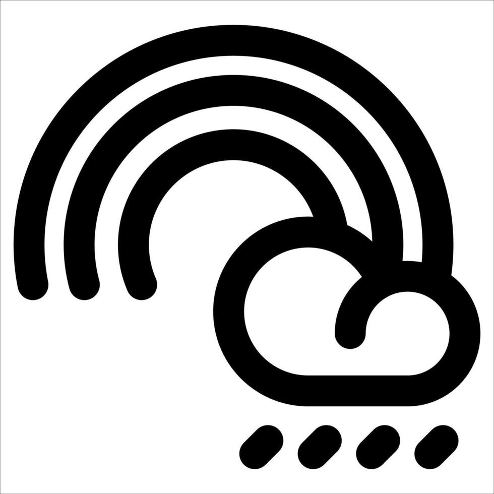 A black and white icon of a rain cloud and rainbow vector