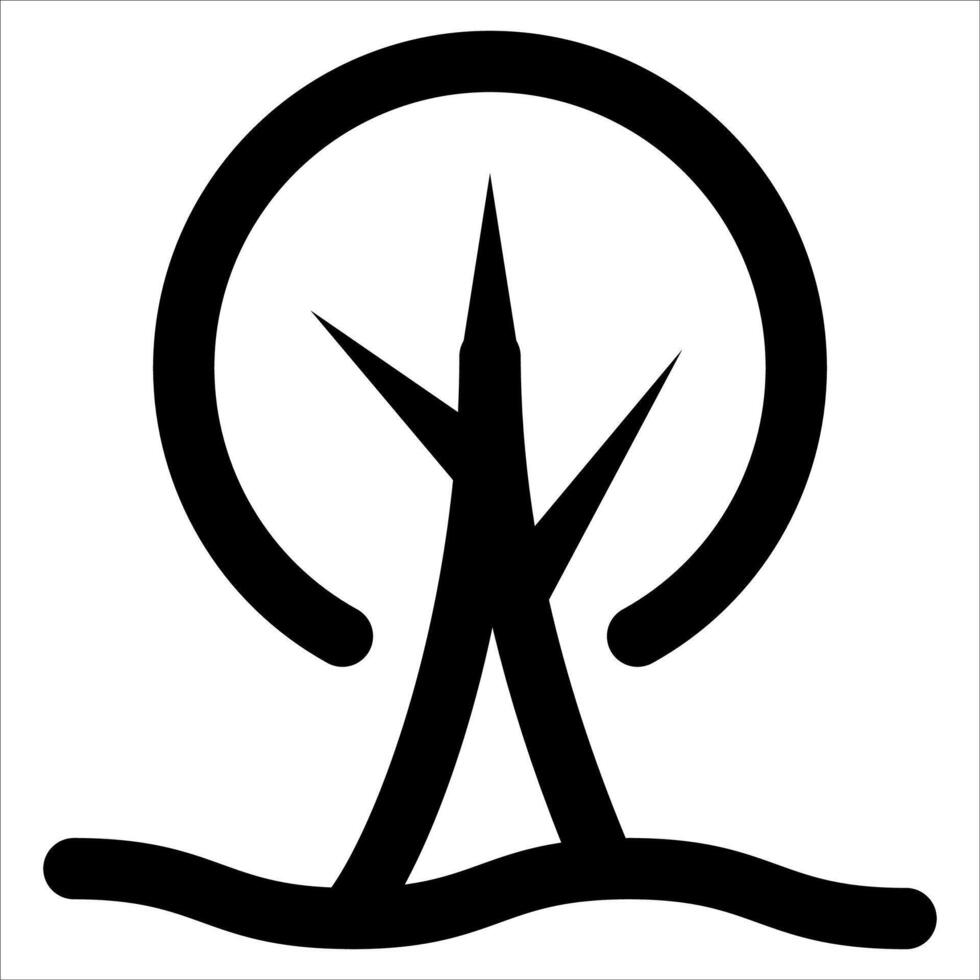 A black and white logo of a tree with a windmill vector