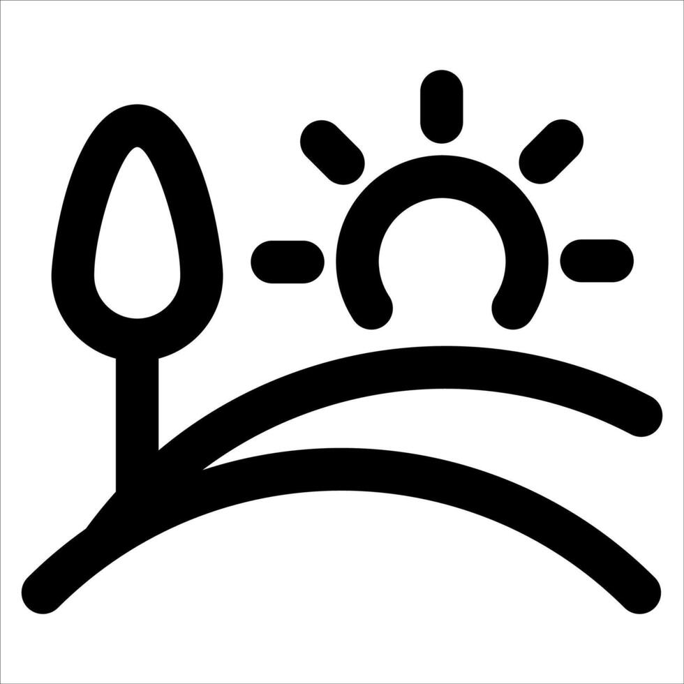 A black and white icon of a sun and tree vector
