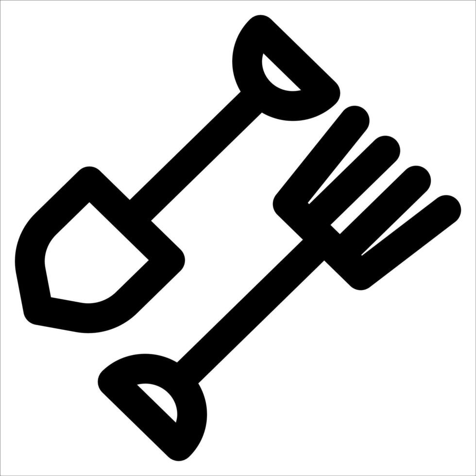 A black and white icon of a shovel and fork vector
