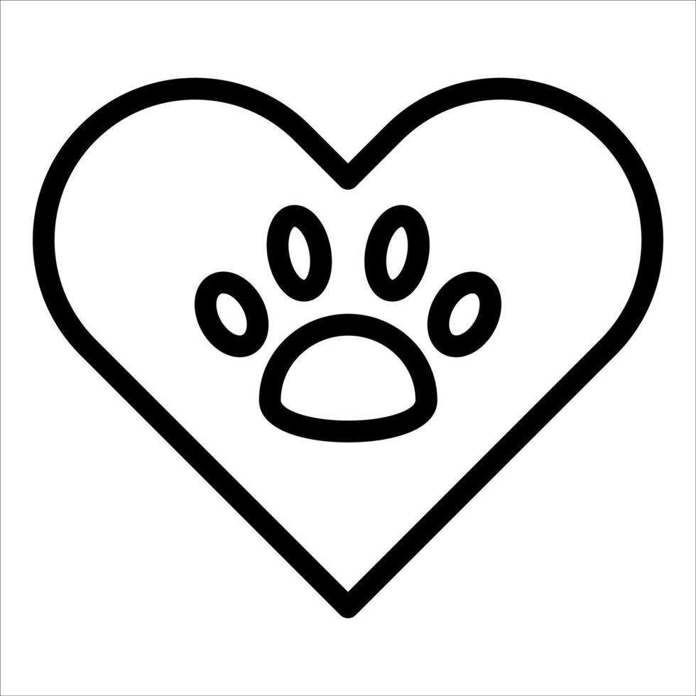 A black and white heart with a paw print in it vector