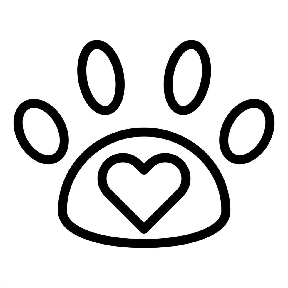A black and white paw print with a heart vector