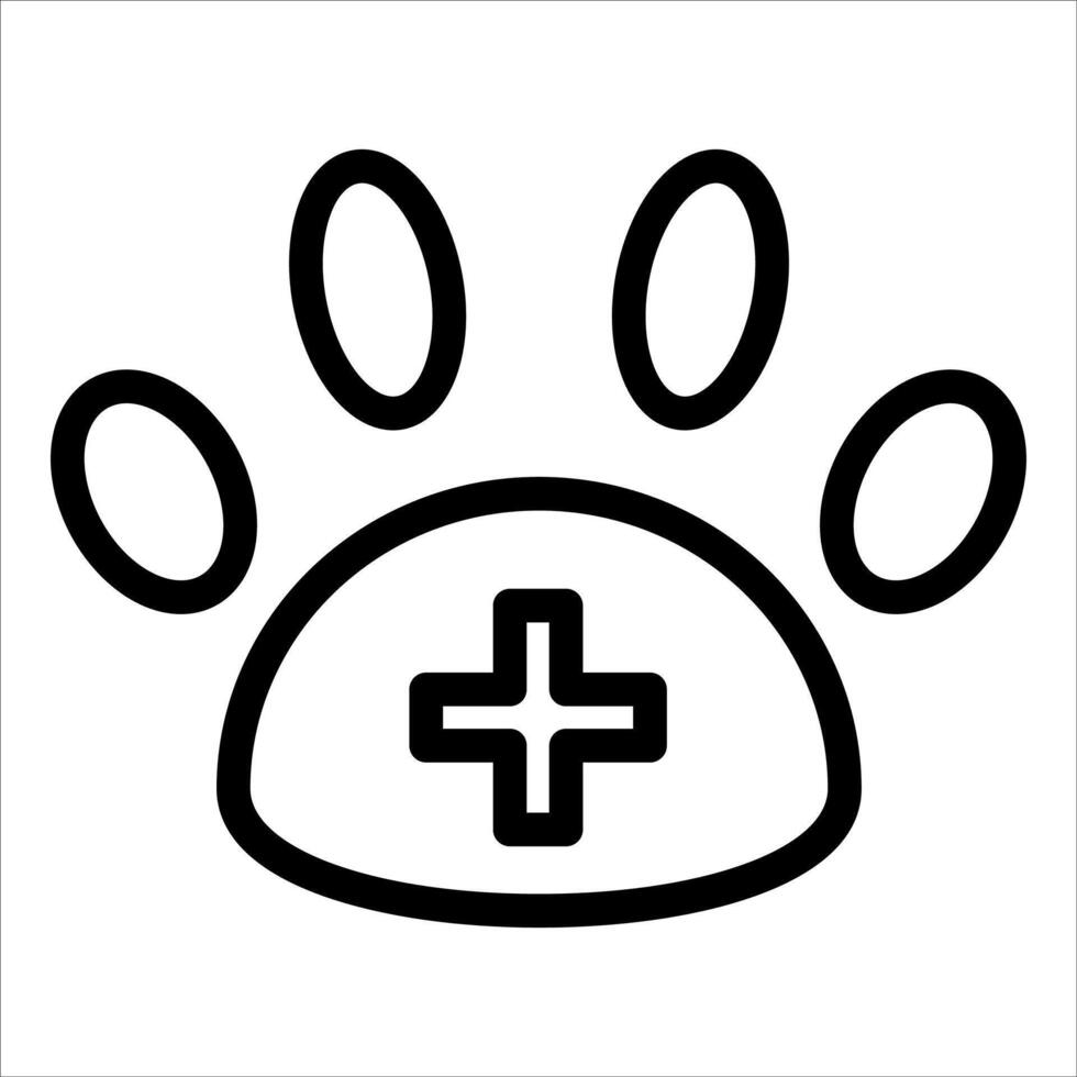 A black and white icon of a paw with a cross vector