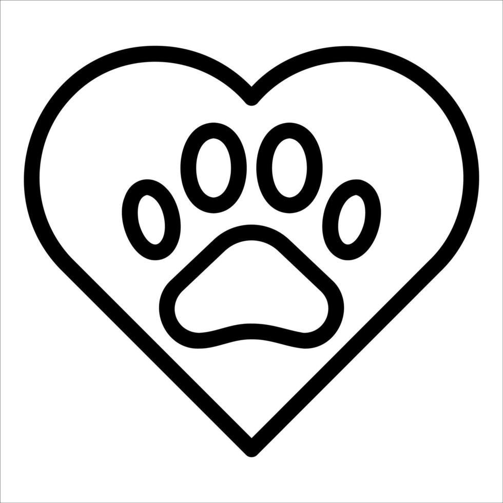 A black and white paw print in the shape of a heart vector