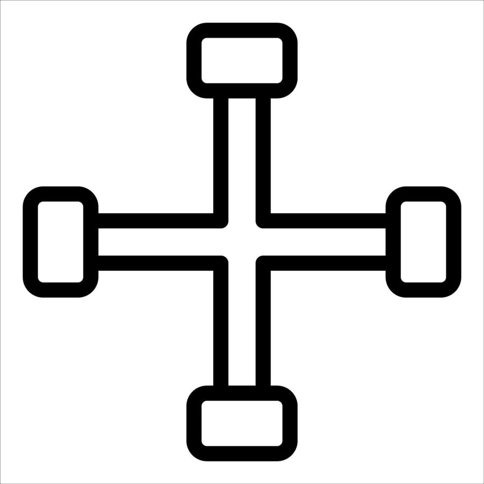 A black and white cross with four wheels vector