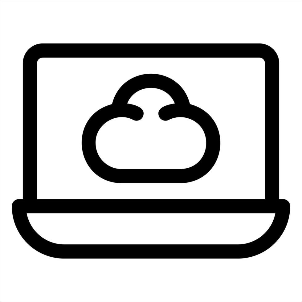 A black and white cloud icon on a laptop vector