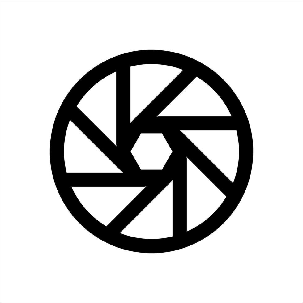 A black and white logo of a camera lens vector