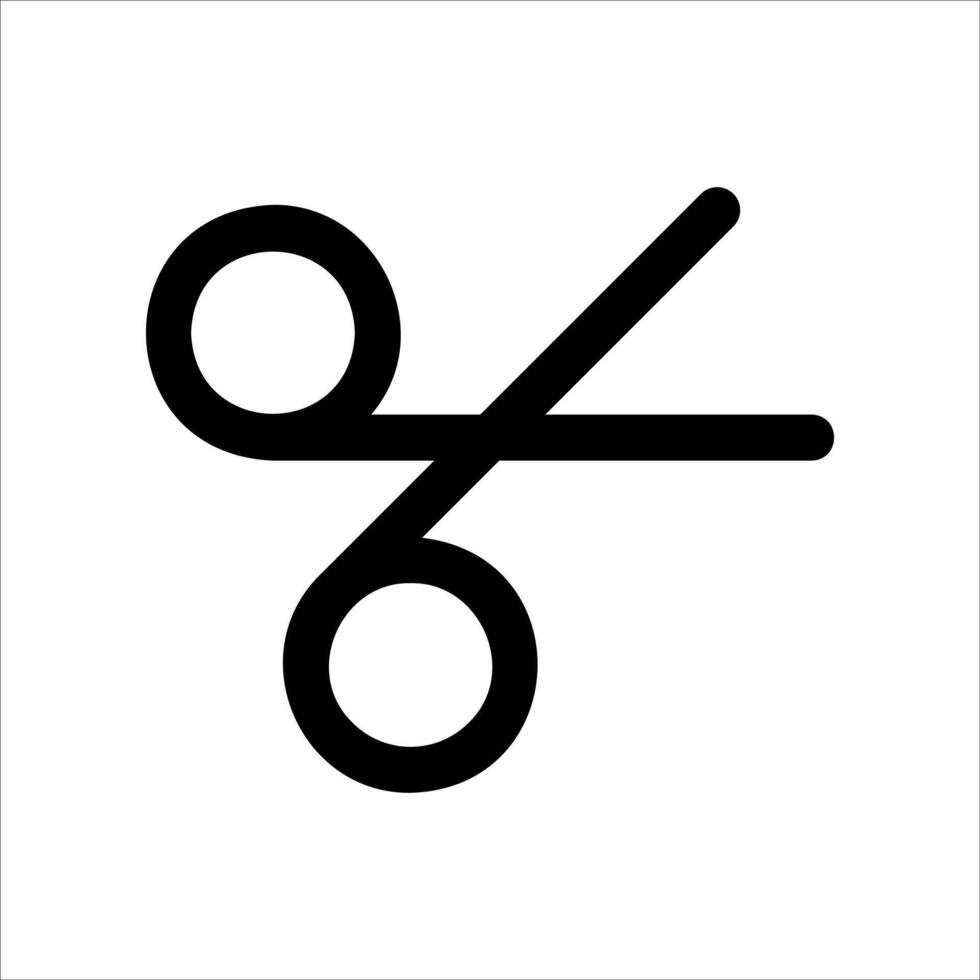 A black and white icon of scissors cutting a circle vector