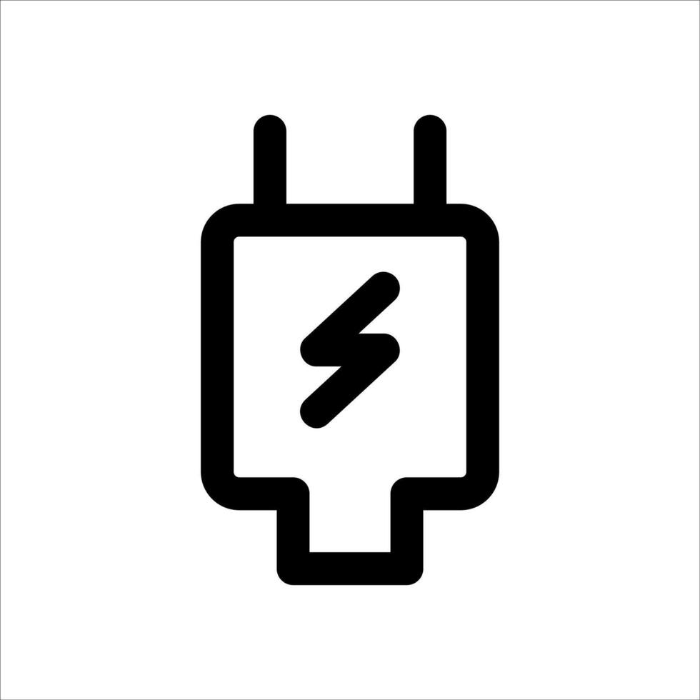 A black and white icon of a plug with a lightning bolt vector