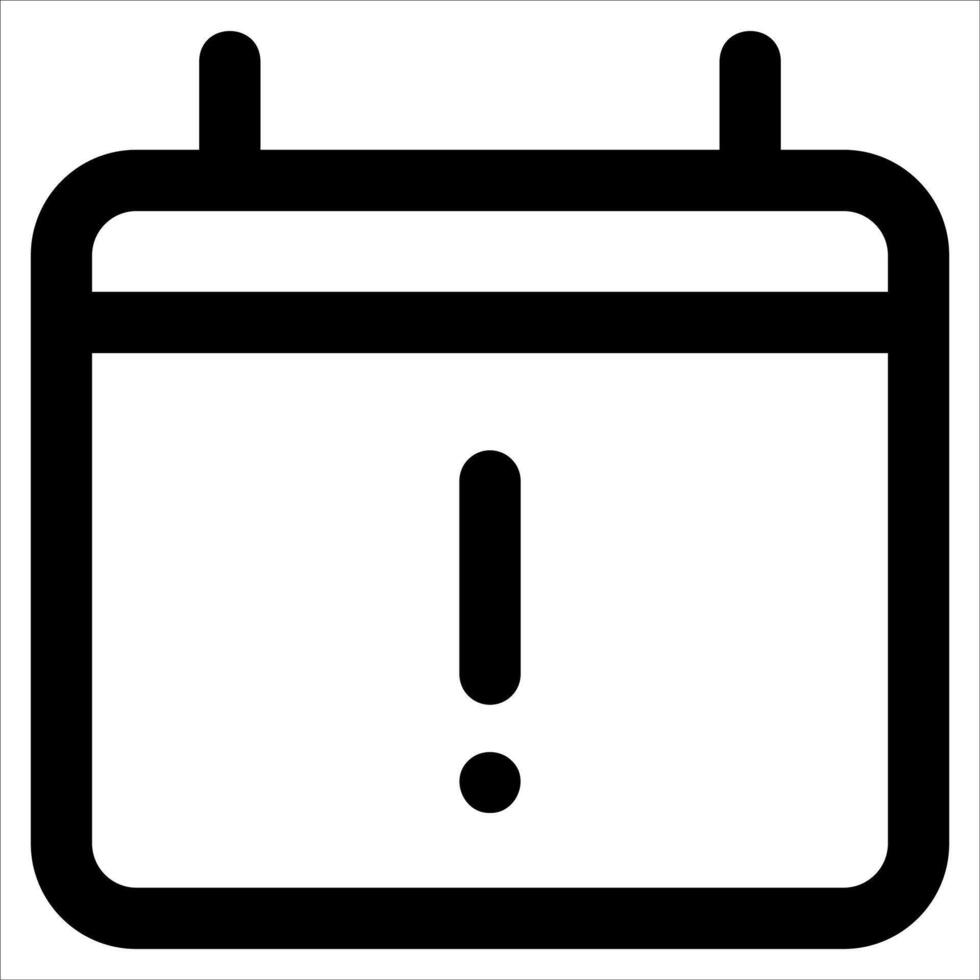 A black and white icon of a calendar with an exclamation mark vector