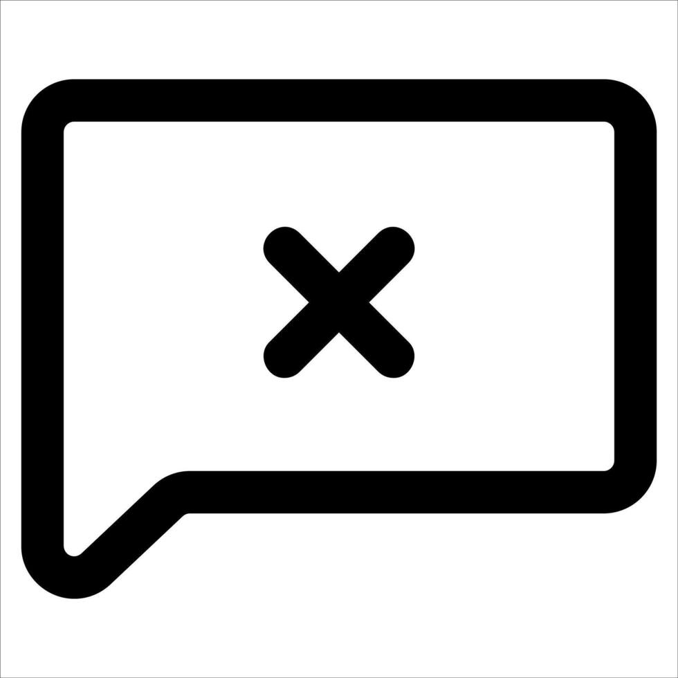 A black and white speech bubble with an x vector