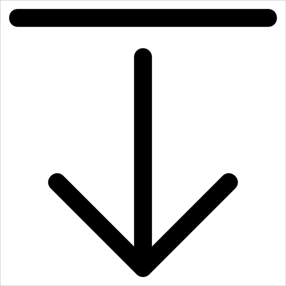 A black and white arrow pointing down in a square vector